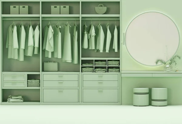 Modernes Skandinavisches Grün Kleiderschrank Mit Garderobe Kleidung Auf Einem Kleiderbügel — Stockfoto