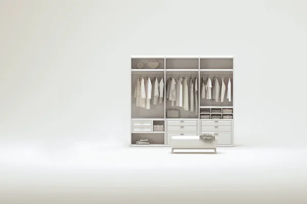 Moderne Scandinavische Witte Inloopkast Met Garderobe Kleding Een Hanger Opbergplank — Stockfoto