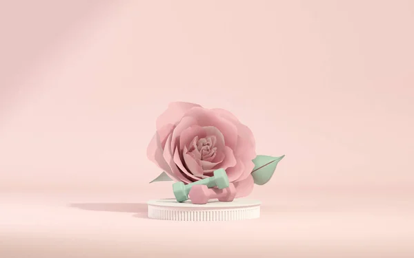 Růžový Květ Činka Pastelově Fialovém Růžovém Pozadí Sportovní Vybavení Zázemí — Stock fotografie