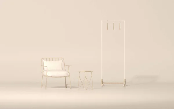 Studio Avec Rack Blanc Avec Cintres Fauteuil Extérieur Couleur Pastel — Photo