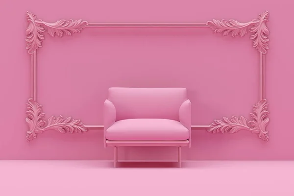 Poltrona Rosa Con Classica Struttura Parete Sfondo Rosa Pastello Idea — Foto Stock