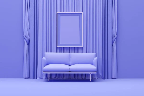 Minimalist Living Room Interior Flat Single Purple Very Peri Color — Stock Photo, Image