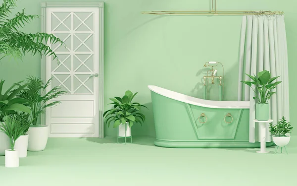 Green Vintage Bathtub Tropical Garden Background Stylish Eco Interior Bathroom — Zdjęcie stockowe
