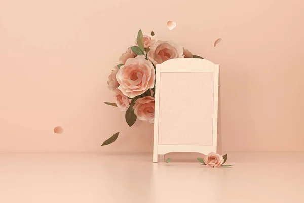 Επίδειξη Βάθρου Παστέλ Ροζ Φόντο Λουλούδι Και Φως Κουτιά Πρότυπο — Φωτογραφία Αρχείου