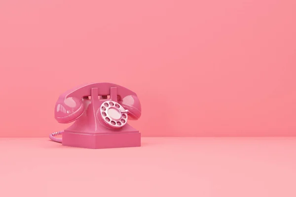 Vintage Τηλέφωνο Στριμμένα Καλώδια Ρετρό Τεχνολογία Παστέλ Ροζ Φόντο Ελάχιστη — Φωτογραφία Αρχείου