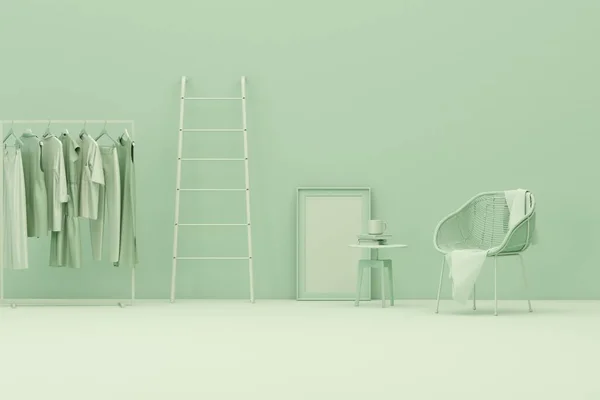 Odanın Içi Tek Renkli Yeşil Renkli Masa Çerçeveli Fotoğraf Oda — Stok fotoğraf