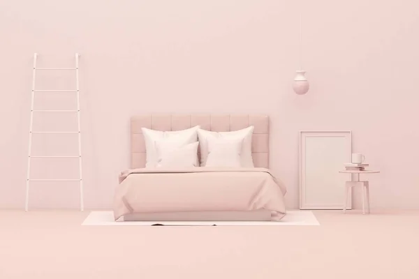 Innenausstattung Des Zimmers Schlichter Monochromer Rosa Farbe Mit Bett Sessel — Stockfoto