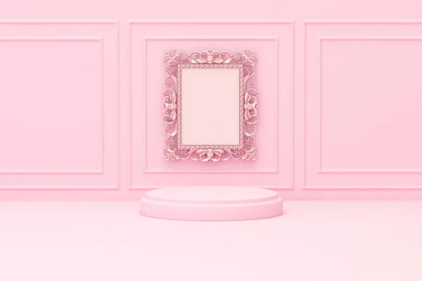 Pink Wall Classic Frame Wall Pastel Pink Background Advertisement Idea — Stock Photo, Image
