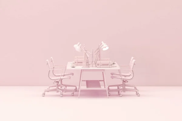 Business Teamwork Concept Modern Office Pastel Pink Background Employee Working — Foto Stock