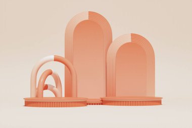 Studio with geometric objects for advertising and presentations cosmetics products. Staircase with steps podium, stand, showcase on pastel background for premium product .3D render.