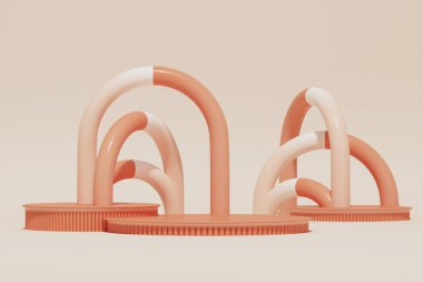 Studio with geometric objects for advertising and presentations cosmetics products. Staircase with steps podium, stand, showcase on pastel background for premium product .3D render.