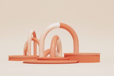 Studio with geometric objects for advertising and presentations cosmetics products. Staircase with steps podium, stand, showcase on pastel background for premium product .3D render.