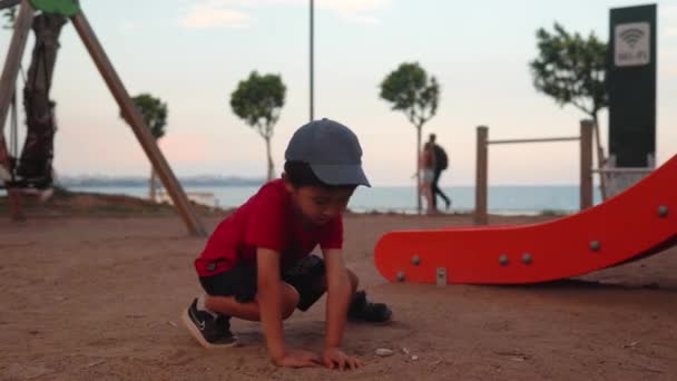 Preschooler Playing Sand Playground High Quality Footage — Stock Video