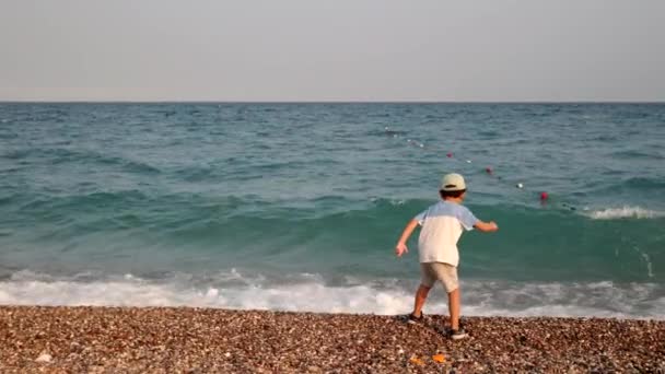 Child Runs Away Running Water Seashore High Quality Footage — Video Stock