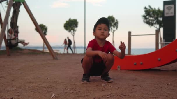 Preschooler Playing Sand Playground High Quality Footage — Stock videók