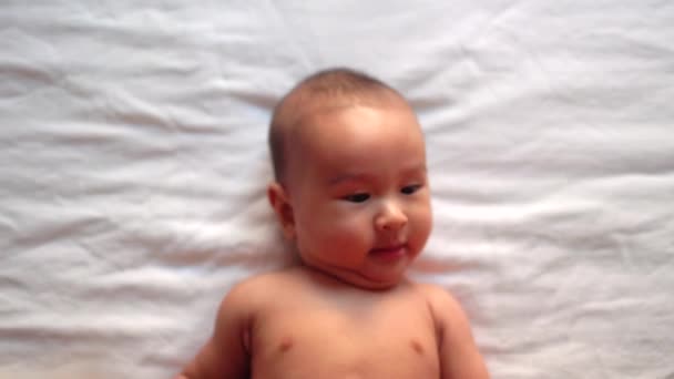 Close View Cute Asian Babys Smiling Face — Stockvideo