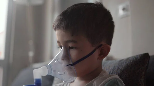 Kid Breathing Steam Inhaler Treatment Lung Diseases High Quality Footage ストックフォト