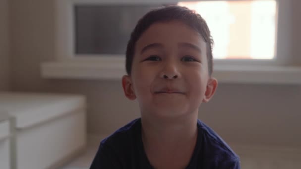 Portrait Cute Preschooler Laugh Till Drop High Quality Footage — Stok Video