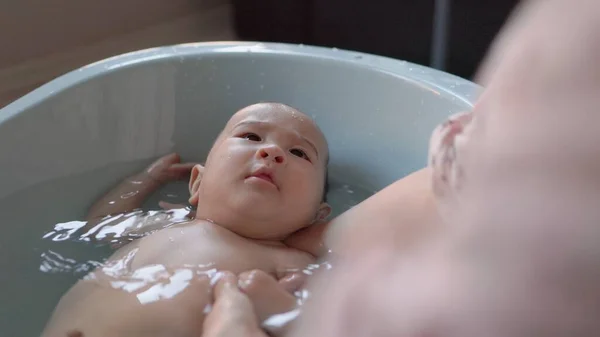Cute Baby Having Bath Mother Holds Bathes Baby High Quality — Fotografia de Stock