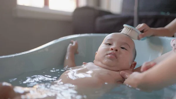 Cute Baby Having Bath Mother Holds Bathes Baby High Quality — 스톡 사진