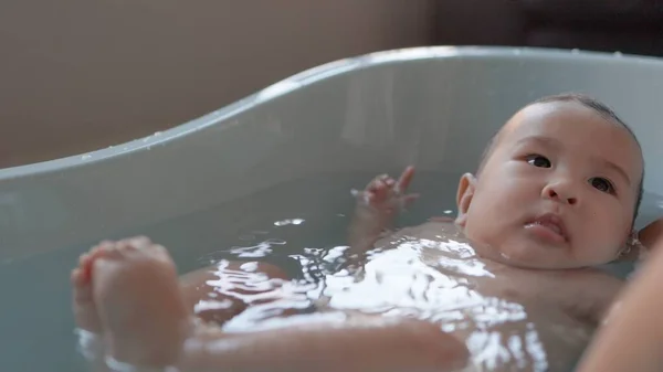 Cute Baby Having Bath Mother Holds Bathes Baby High Quality — Fotografia de Stock