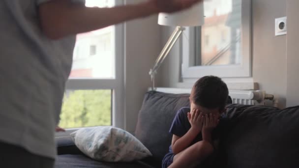 Little Boy Closes His Face Crying While Mother Scolds Him — Stock video