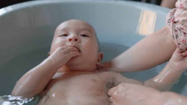 Cute Baby Having Bath Mother Holds Bathes Baby High Quality — Stockfoto