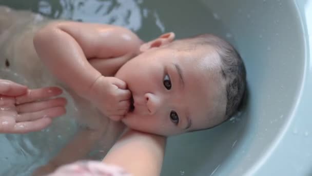 Top View Cute Baby Having Bath Mother Holds Bathes Baby — Wideo stockowe