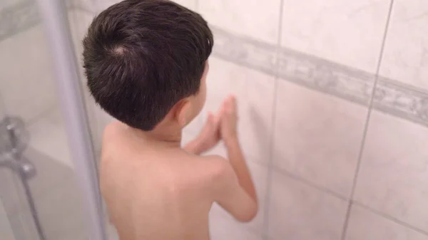 Happy Little Preschooler Having Shower Himself High Quality Footage — 스톡 사진