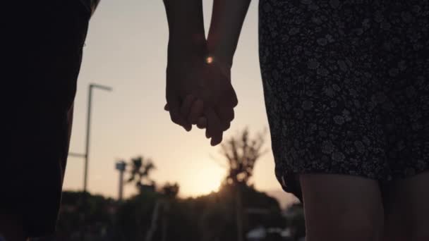 Close View Silhouette Hands Joining Together Sunset Background High Quality — Stock Video