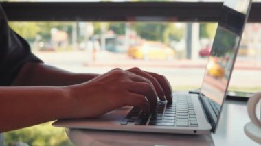 Male hands typing on laptop . High quality 4k footage