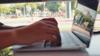 Male hands typing on laptop . High quality 4k footage