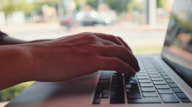 Male hands typing on laptop . High quality 4k footage