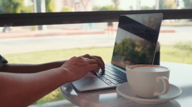 Male hands typing on laptop . High quality 4k footage