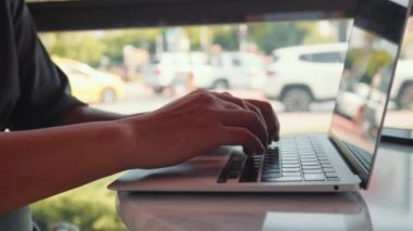 Male hands typing on laptop . High quality 4k footage