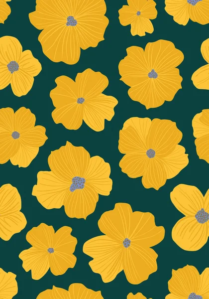 Διάνυσμα Floral Αδιάλειπτη Μοτίβο Άνοιξη Φόντο Κίτρινα Λουλούδια — Διανυσματικό Αρχείο