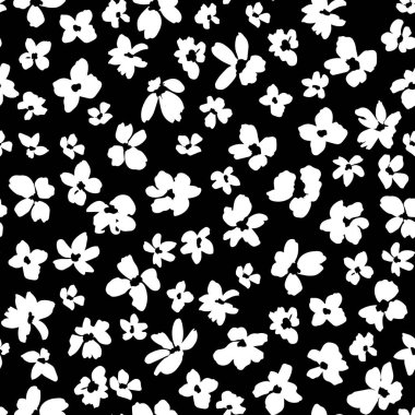 Çiçek ve yapraklı siyah beyaz desenli çiçek deseni