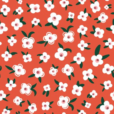 Çiçek ve yapraklı vektörsüz desen, botanik arka plan