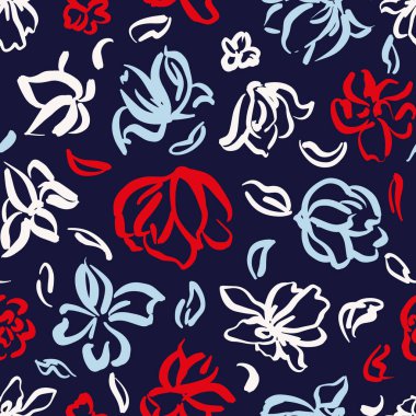 Kusursuz desenli, elle çizilmiş çiçekler. vektör illüstrasyonu