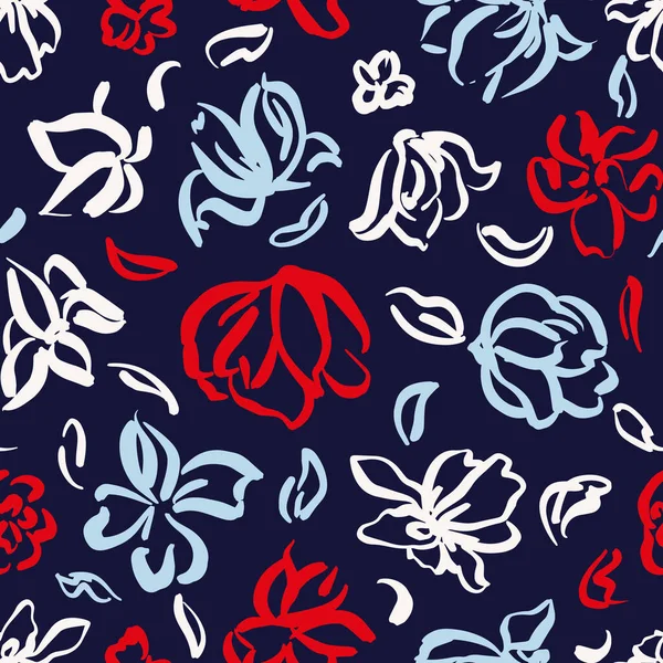 Kusursuz desenli, elle çizilmiş çiçekler. vektör illüstrasyonu