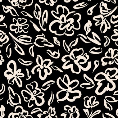 Kusursuz desenli, elle çizilmiş çiçekler. vektör illüstrasyonu.