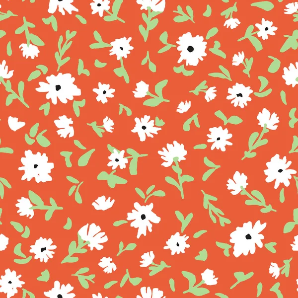 Turuncu arka planda yaprakları pürüzsüz olan el çizimi çiçekler. Rastgele yerleştirilmiş, vektör botanik tüm yüzey izi.