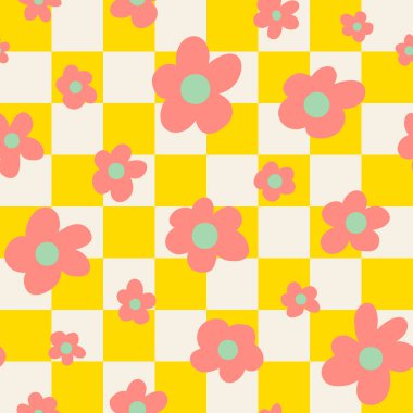 Hippi çiçek gücü kusursuz tekrar deseni. Geçmişe ait çiçekleri ve tüm yüzey izlerini kontrol ettim..