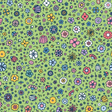 Sevimli el çizimi, çiçekli kusursuz desen, vektör çizimi