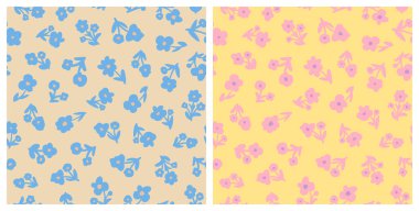 set of seamless pattern with flowers, vector illustration