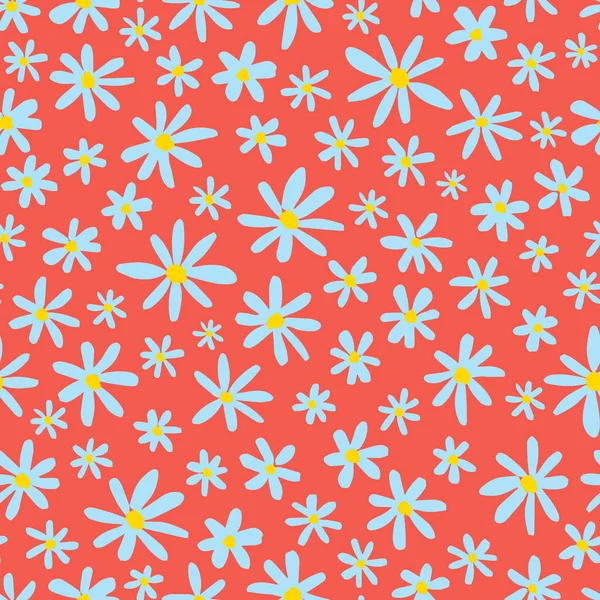 Retro Cute Ditsy Daisy Seamless Repeat Pattern Random Placed Vector — Stock Vector