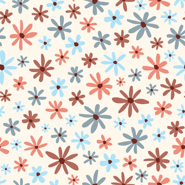 Retro Cute Ditsy Daisy Seamless Repeat Pattern Random Placed Vector — Stock Vector