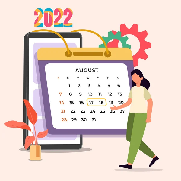 Ağustos 'ta 2022 takvimi. Masaüstü Takvimi Vektör Şablonu. Vektör renkli illüstrasyon.