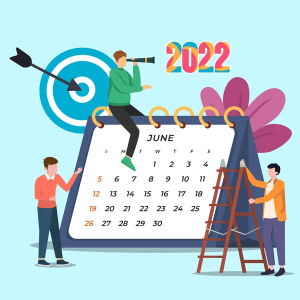 Haziran 2022 takvimi. Masaüstü Takvimi Vektör Şablonu. Vektör renkli illüstrasyon.