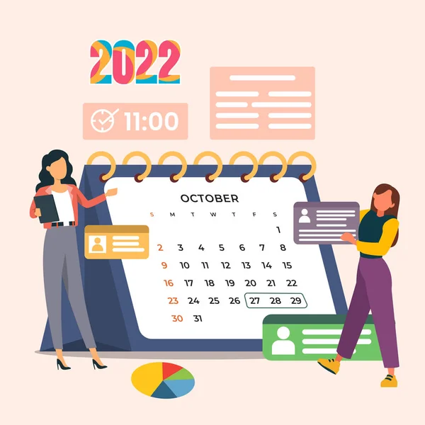 Ekim 'de 2022 takvimi. Masaüstü Takvimi Vektör Şablonu. Vektör renkli illüstrasyon.